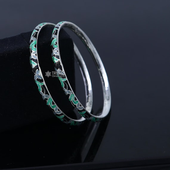 925 Sterling Meenakari Work Designer Bangle Bracelet Pure Silver