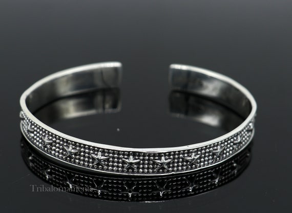 925 Sterling Silver Handmade Open Face Cuff Bangle Bracelet