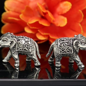 Pure 925 Sterling silver kandrai work nakshi design customized Elephant statue, puja article figurine, home décor Diwali puja gift su488