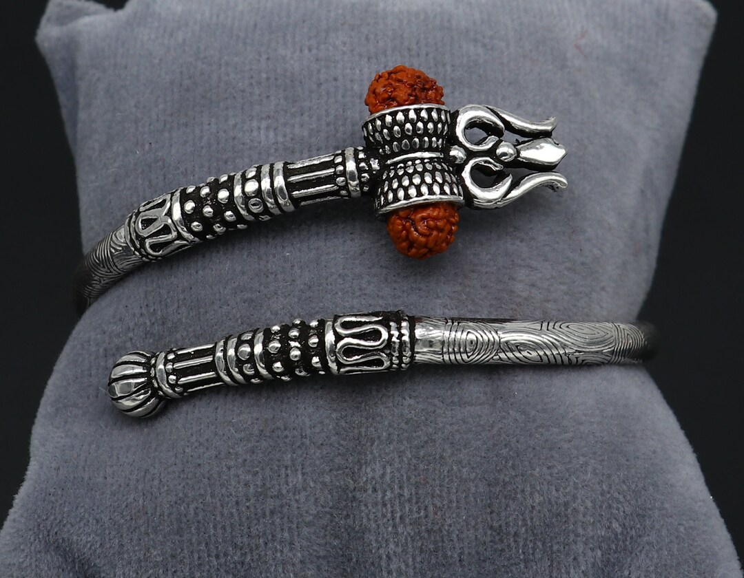 925 Sterling Silver Idol Shiva Trident or Trishul Bangle, Pretty