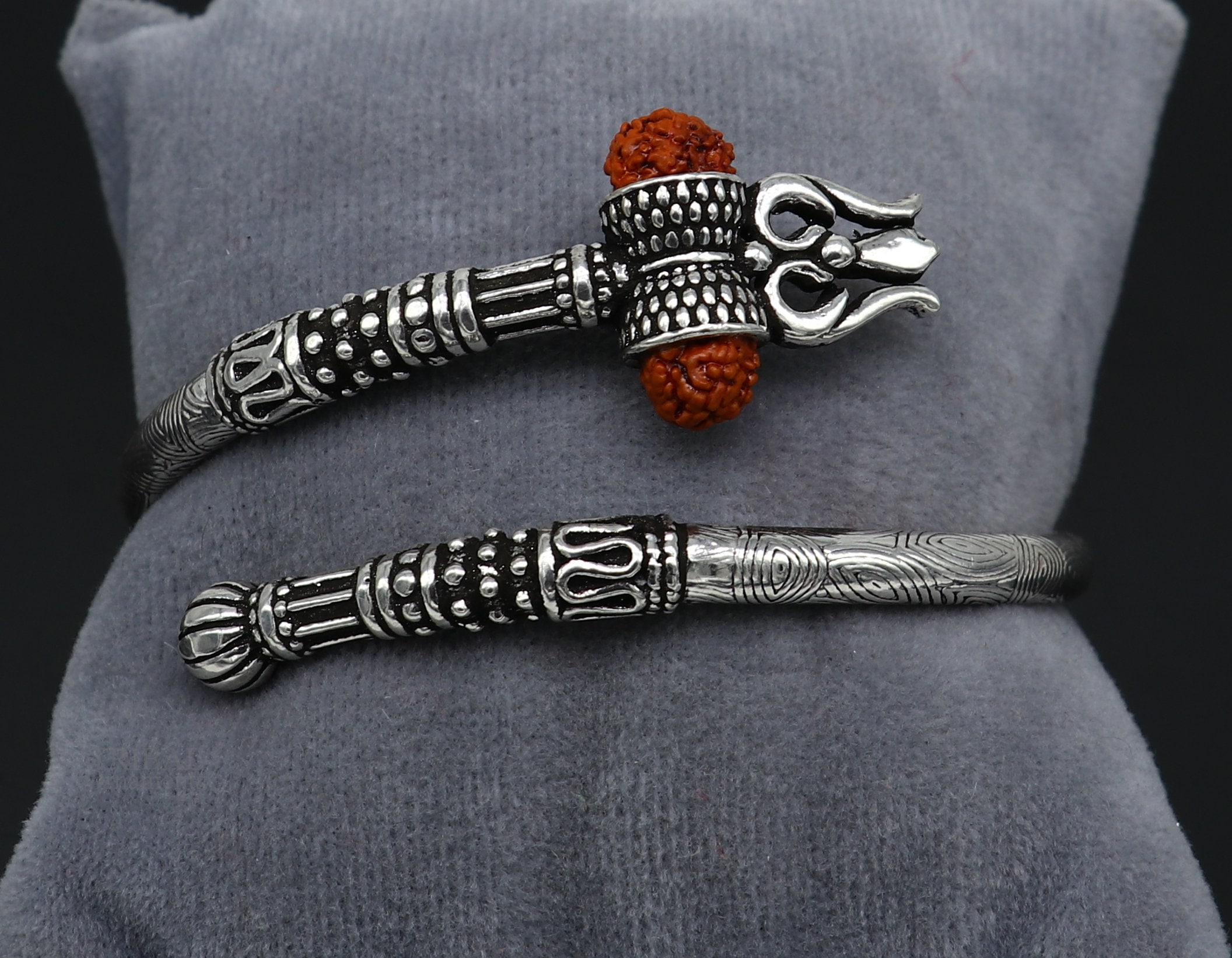 925 Sterling Silver Idol Shiva Trident or Trishul Bangle, Pretty