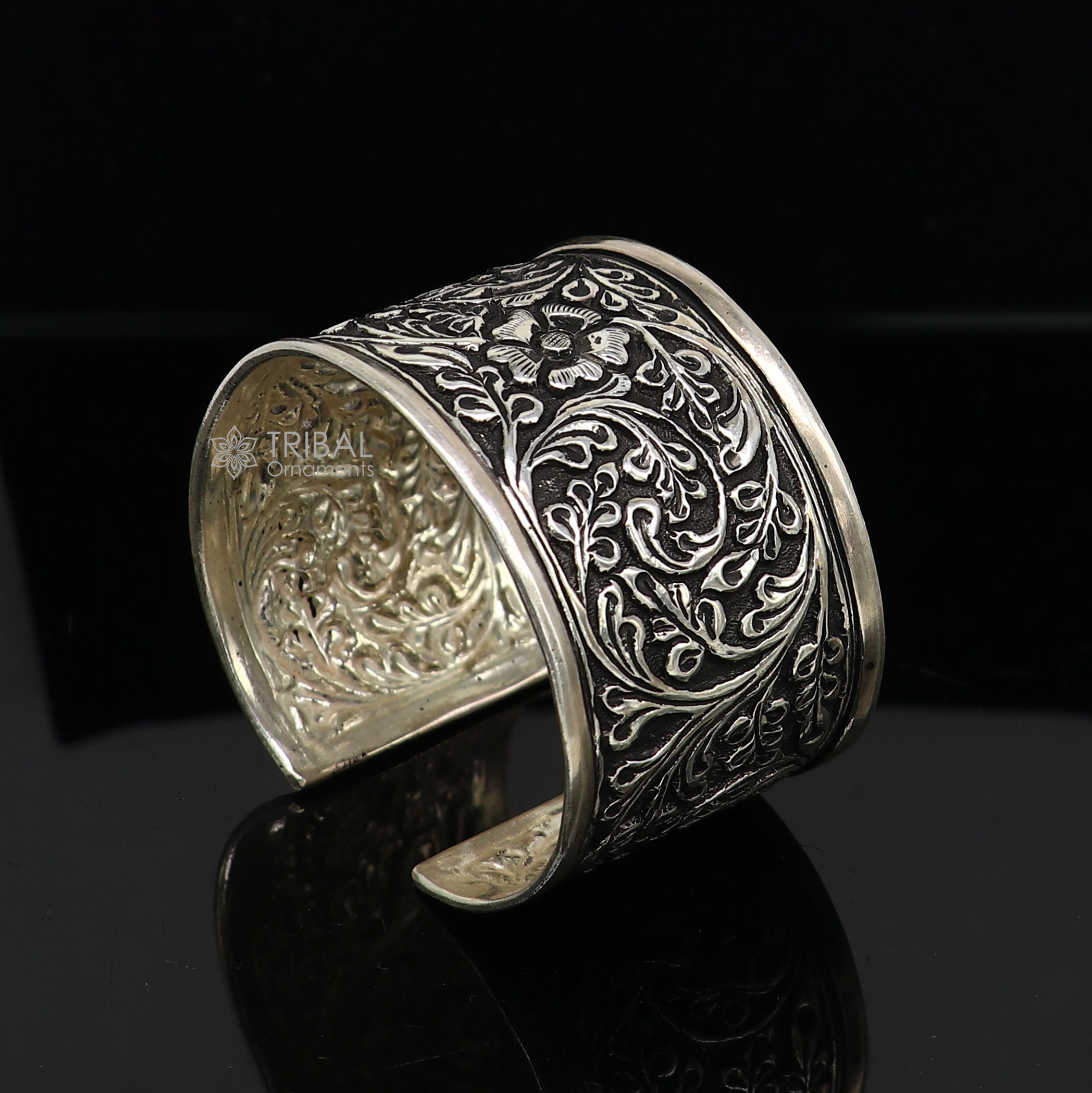 925 Sterling Silver Adjustable Tribal Cuff Bracelet