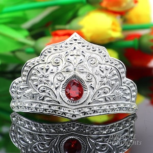 925 sterling silver vintage antique design handmade mukut (crown), amazing peacock design silver god crown home temple god art su872