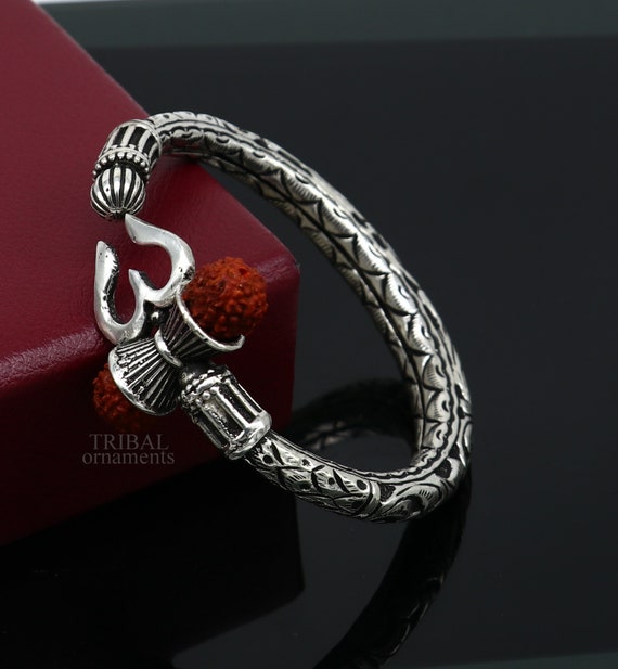 Unique Handmade Nakshi Work 925 Sterling Silver Trident Kada