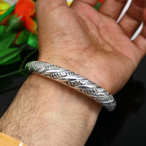 925 sterling silver vintage design handmade open face bangle bracelet kada cuff bracelet for unisex gifting ethnic India nssk744