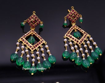 Authentiek 22kt geel gouden handgemaakte jadau earring bungelende fantastische trouwdag gifting sieraden van rajasthan India