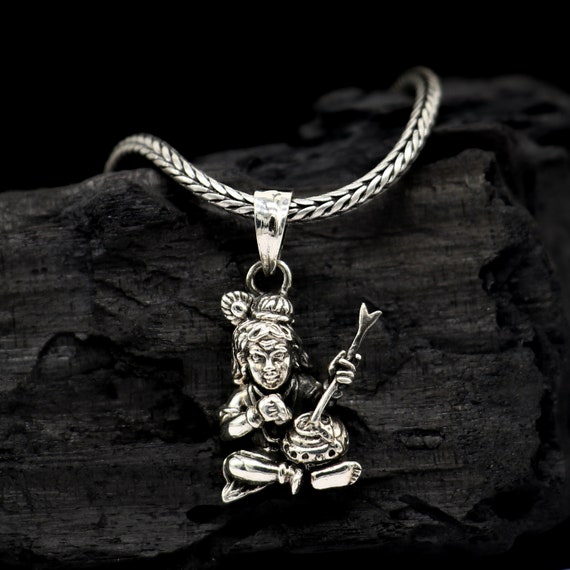 925 Sterling Silver Lord Krishna Makhan Gopala Pendant Daily Use