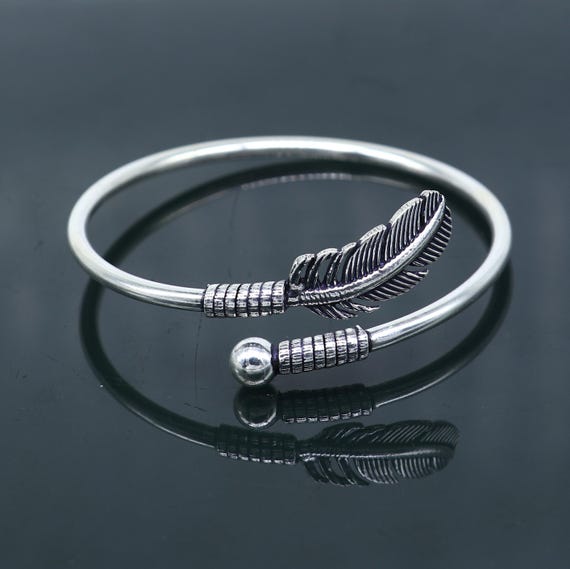 925 Sterling Silver Handmade Stylish Leaf Design Kada Bangle