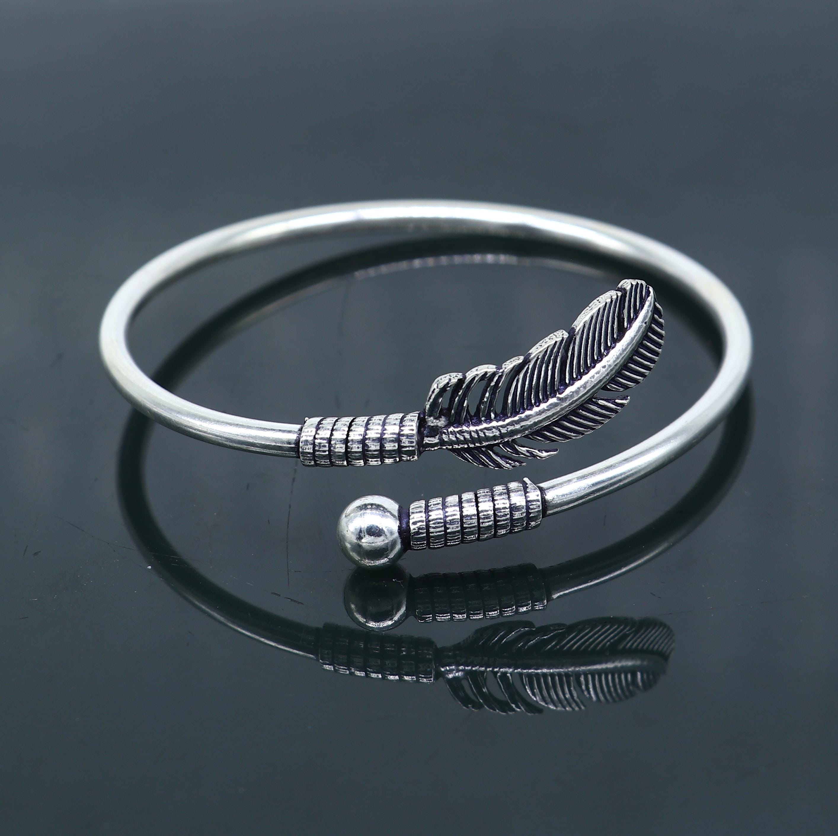 925 Sterling Silver Handmade Stylish Leaf Design Kada Bangle