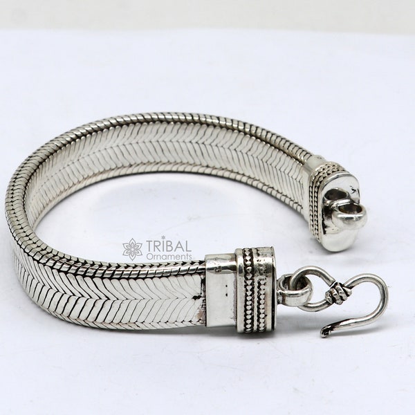 13mm solid 925 sterling silver handmade flat belt bracelet, best men's bracelet jewelry, snake bracelet trendy jewelry for men sbr664