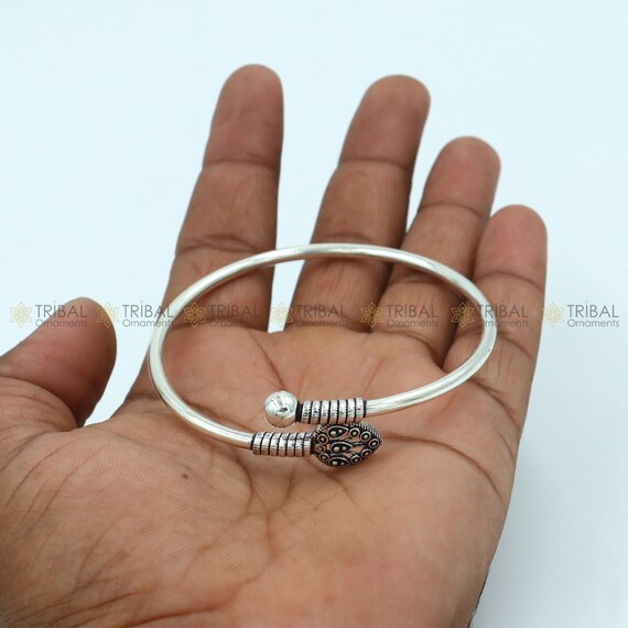 925 Sterling Silver Handmade Peacock Feather Design Stylish Kada