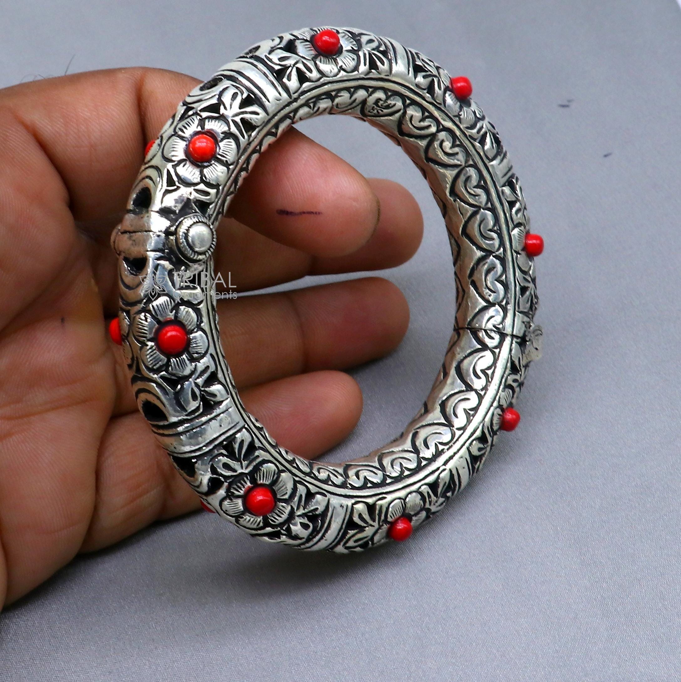 Sterling Hinged Bangle Bracelet with Engraved Design Swoops