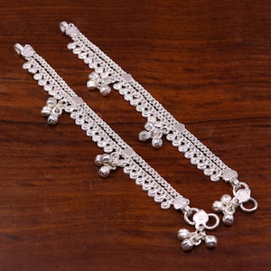 5.0&quot; long Handmade sterling silver baby anklets, excellent unisex baby ankle bracelet, charm anklets with hanging noisy bells unisex ank128