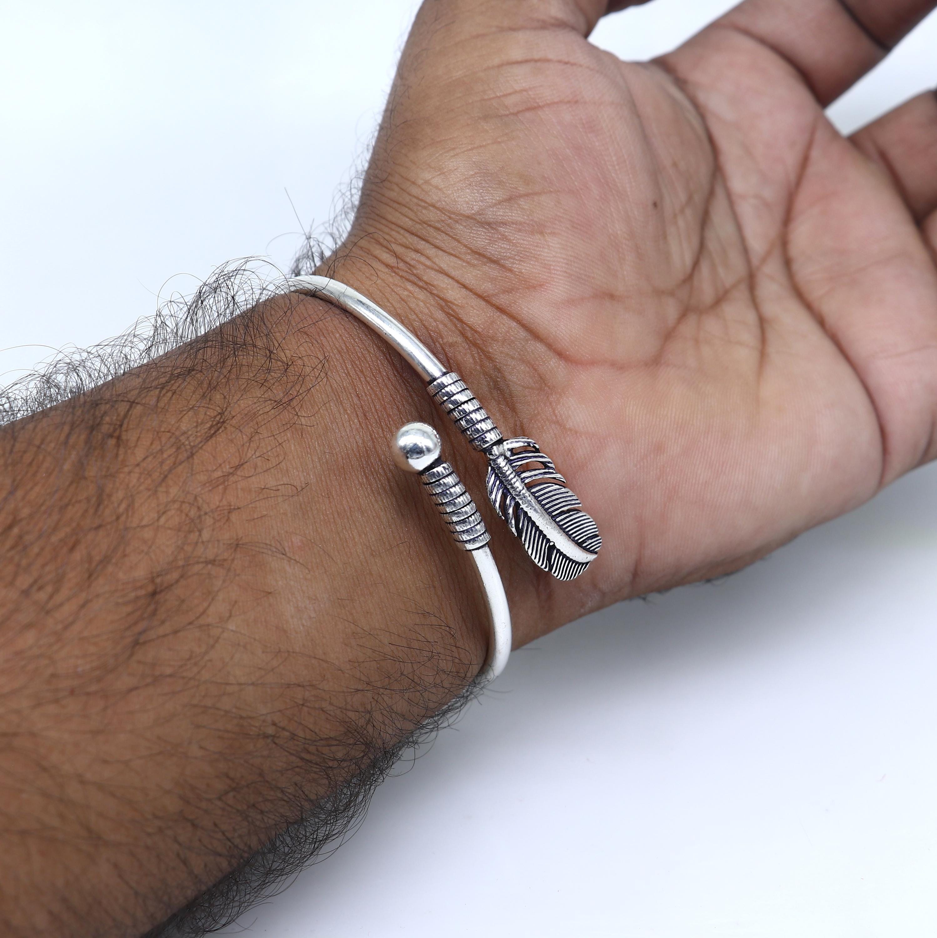 925 Sterling Silver Handmade Stylish Leaf Design Kada Bangle