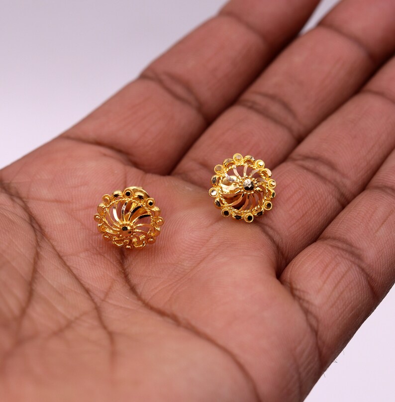 Fabulous 22kt Yellow Gold Handmade Stud Earrings Filigree Work Etsy