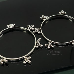 925 sterling silver handmade customized excellent hanging bells bridesmaid bangle bracelet kada, wedding personalized gifting jewelry nba346