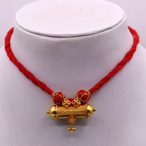 Handmade 20 karat yellow gold vintage design antique amulet tribal unique stylish necklace jewelry from rajasthan india