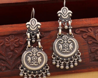 925 sterling silver peacock design stud earring chandelier light weight ethnic earrings drop dangle s1229