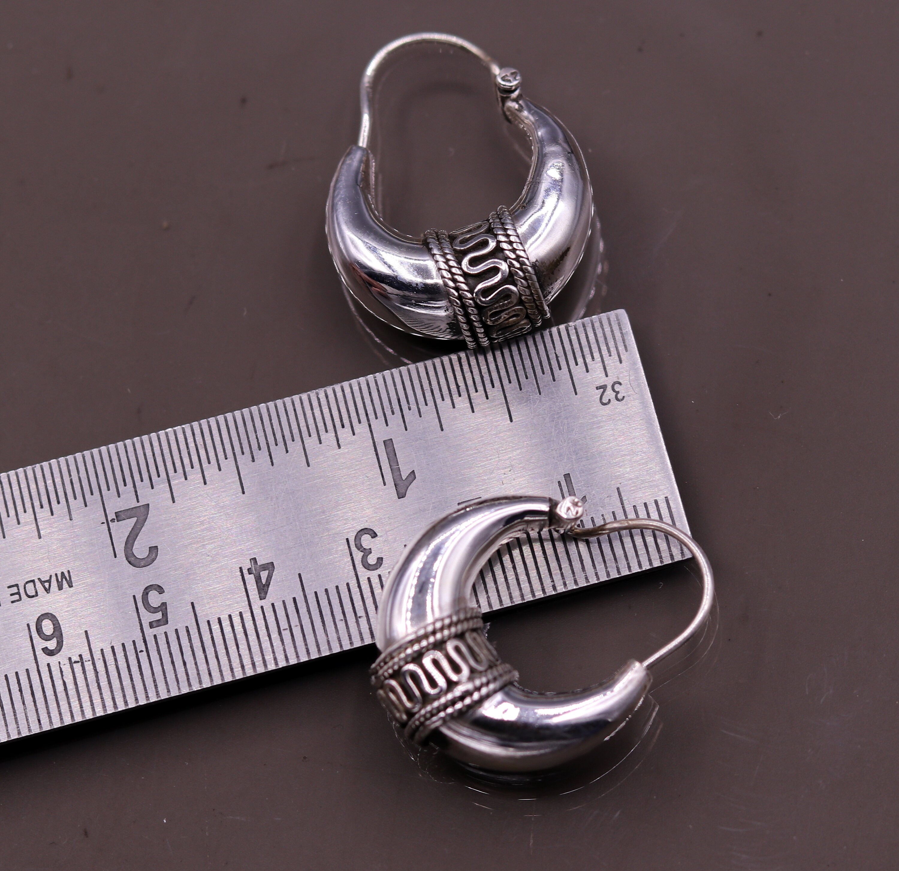 Orecchini A Cerchio Fatti A Mano In Argento Sterling 925 - Stile Etnico Tribale Zingaro Boho, Unisex, 3 Cm, Designer