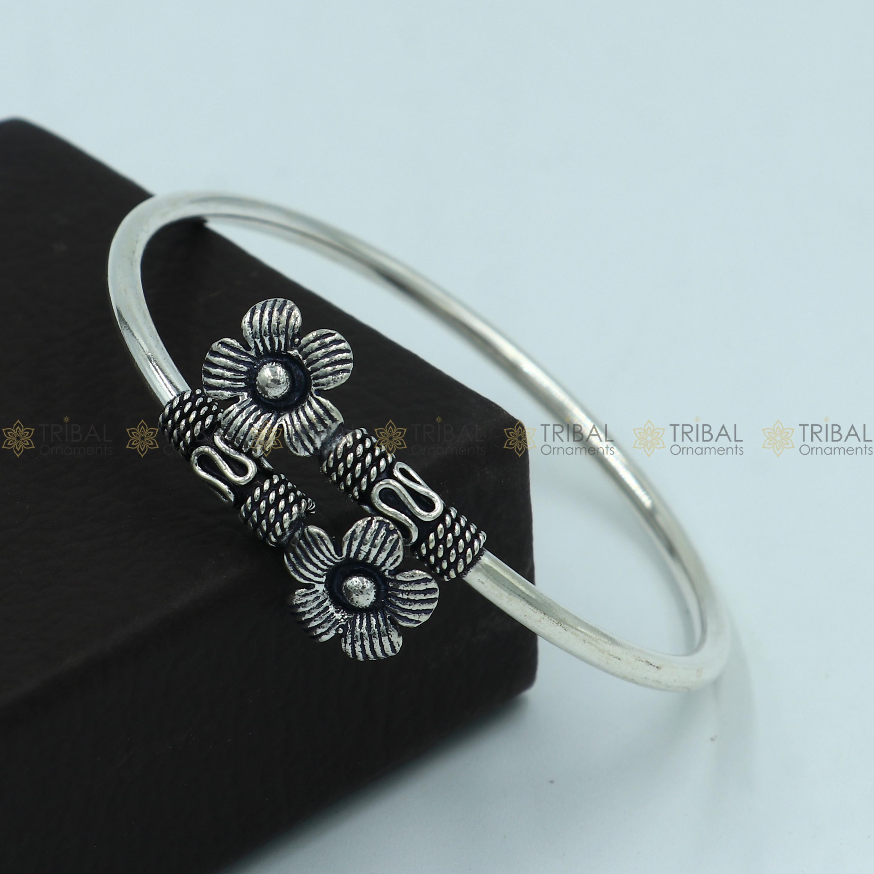 925 Sterling Silver Handmade Double Flower Design Stylish Kada