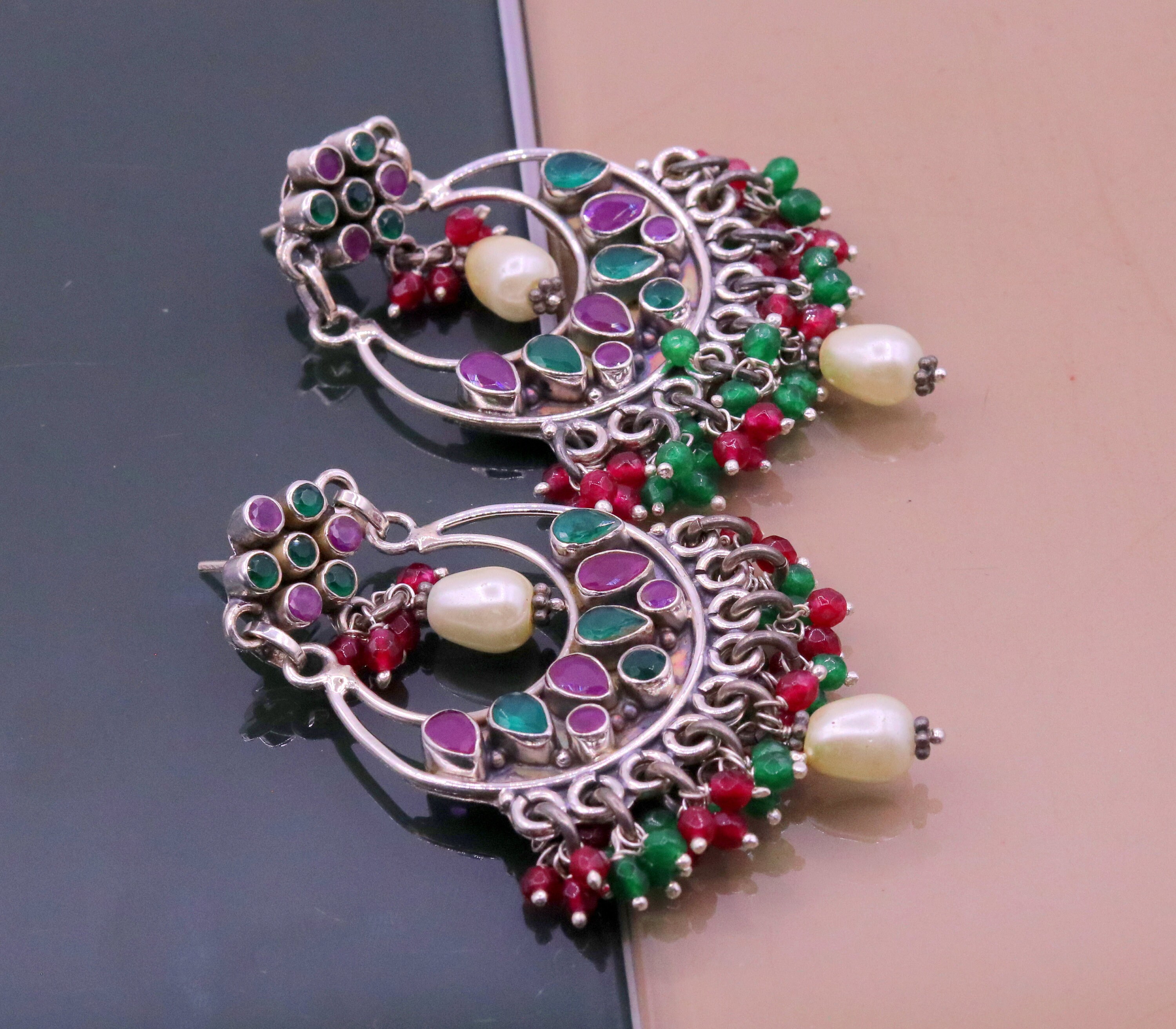 Orecchini con pietre preziose di shungite: fatti a mano in argento sterling 925, stile vintage - Italia
