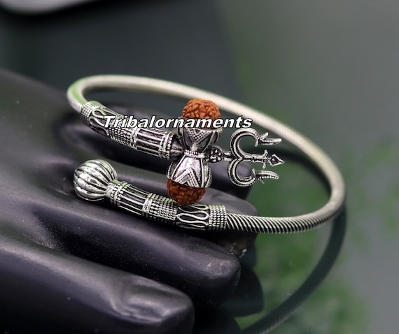 Buy Pure 925 Sterling Silver Handmade Customized Lord Shiva Trident Trishul Bangle  Bracelet Kada With Rudraksha Unisex Gifting Jewelry Nsk352 Online in India  - Etsy