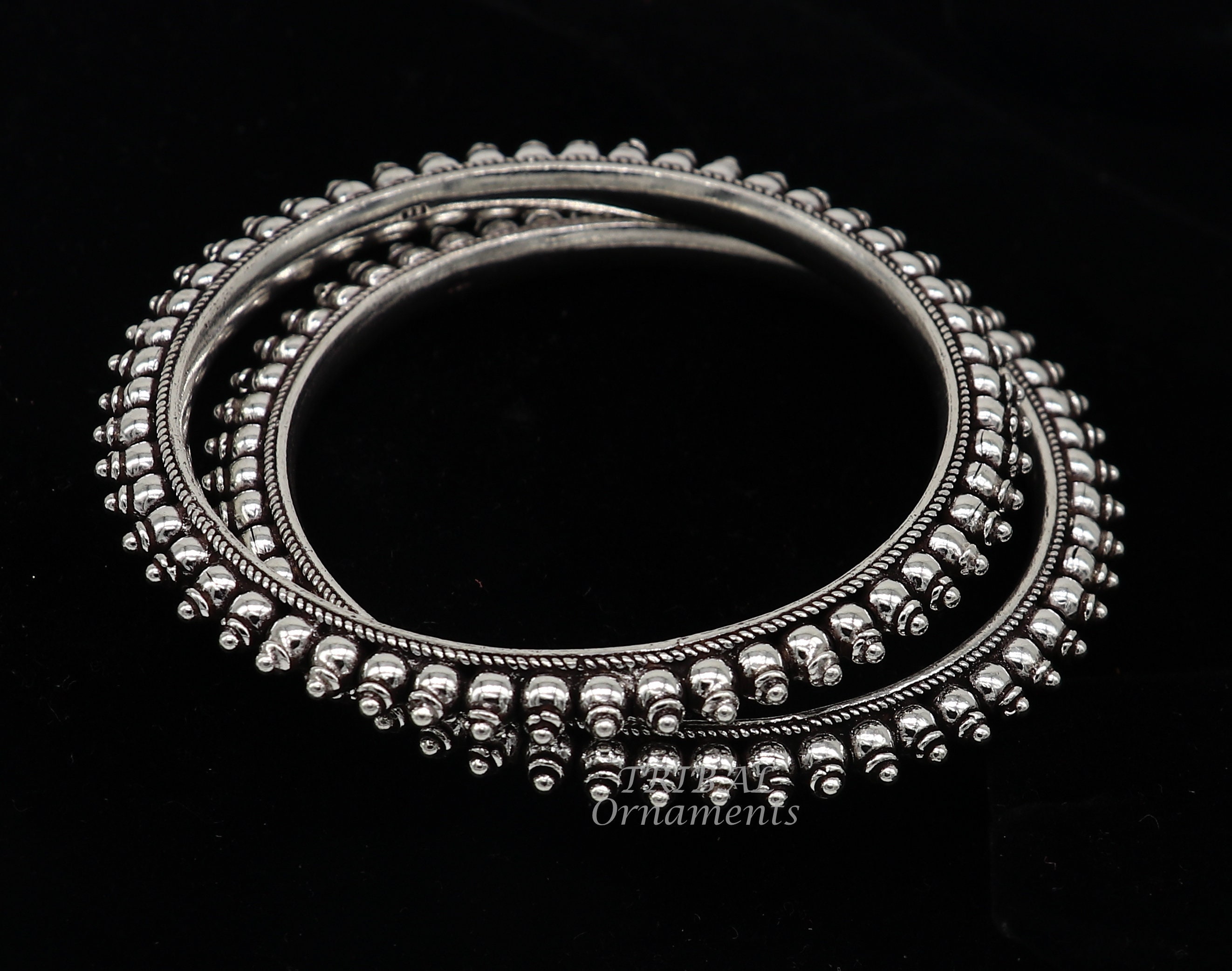 【HALEINE】 25SS/ANTIQUE SIVER&BLACK V BANGLE 7.25”, vintage sterling silver 925 wide wrap bangle