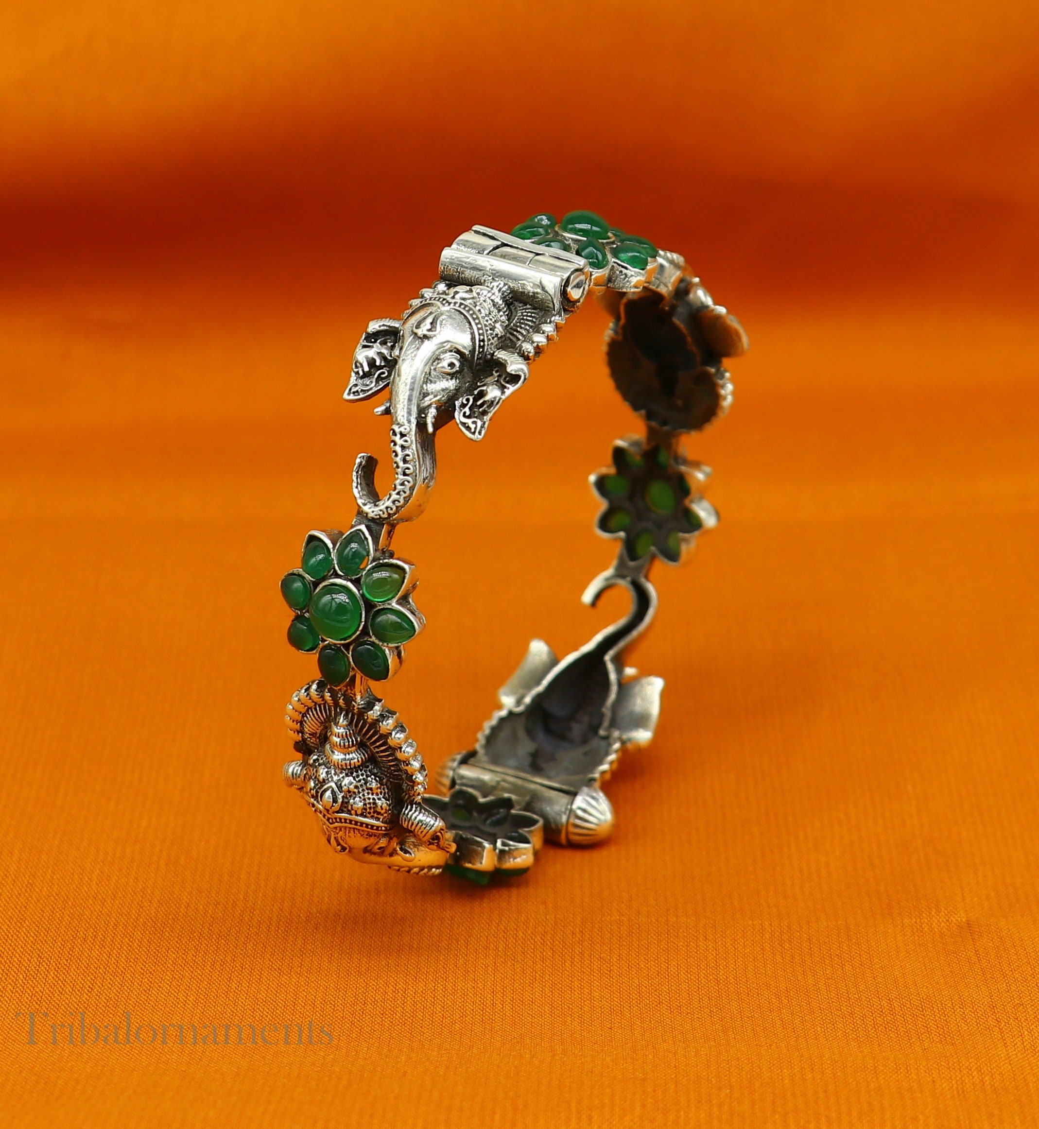 925 Sterling Silver Idol Ganesha Design Bangle Bracelet Kada With