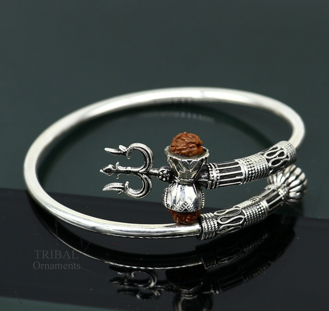 SILVER925 KOMARU TRIVAL BANGLEシルバーブレスレット Amazing Design Pure 925 Sterling Silver Handmade Shiva Rudraksha