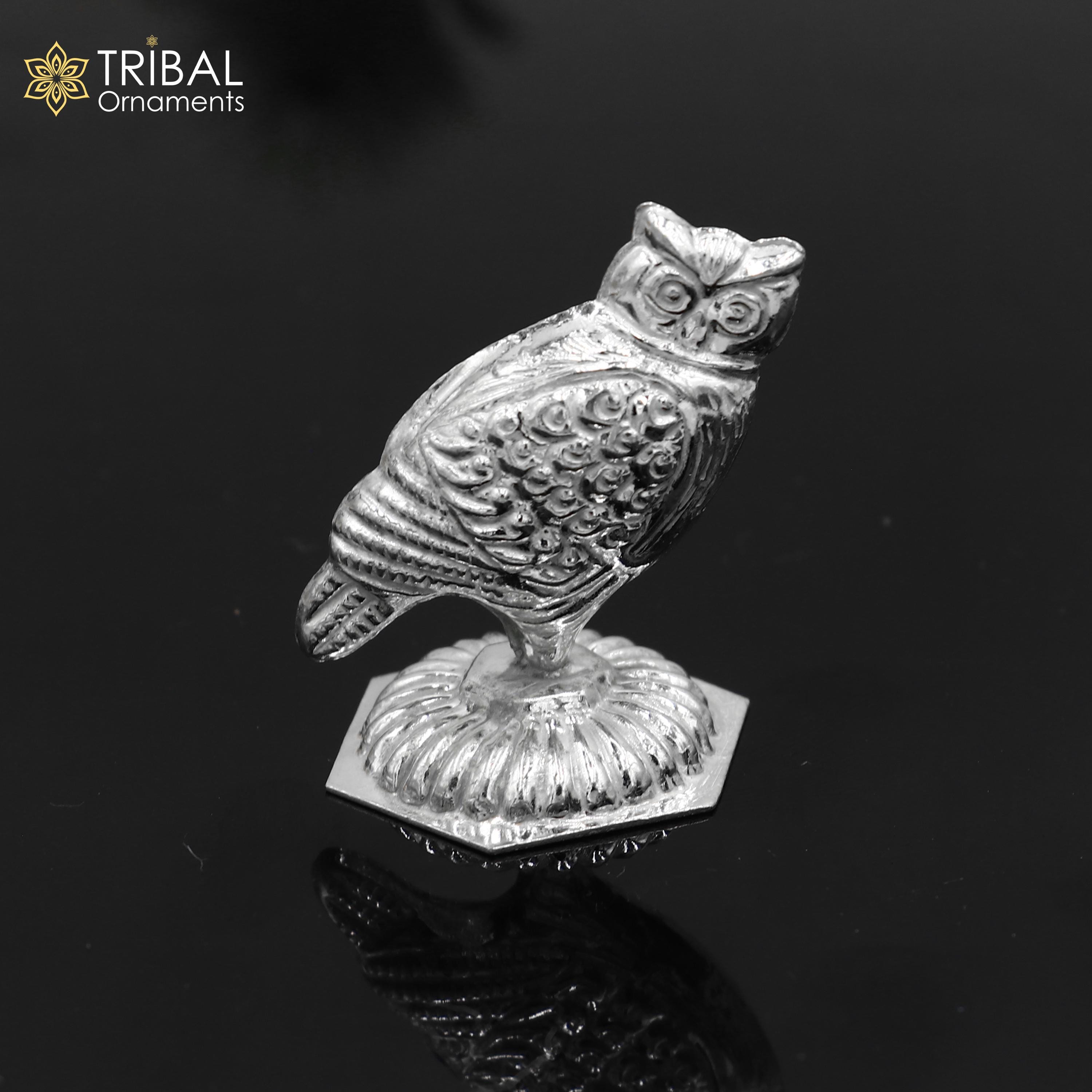 925 Sterling Silver Hindu Religious Goddess Lakshmi Owl Ullu Idol
