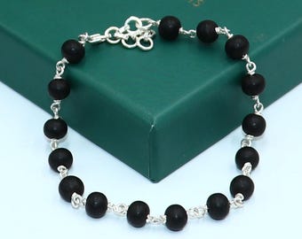 925 Sterling Silber Karungali schwarz Perlen Armband für unisex Schmuck sbr783