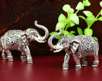 Pure 925 Sterling silver Kandrai work Nakshi design customized Elephant statue, puja article figurine, home décorDiwali puja gift art122