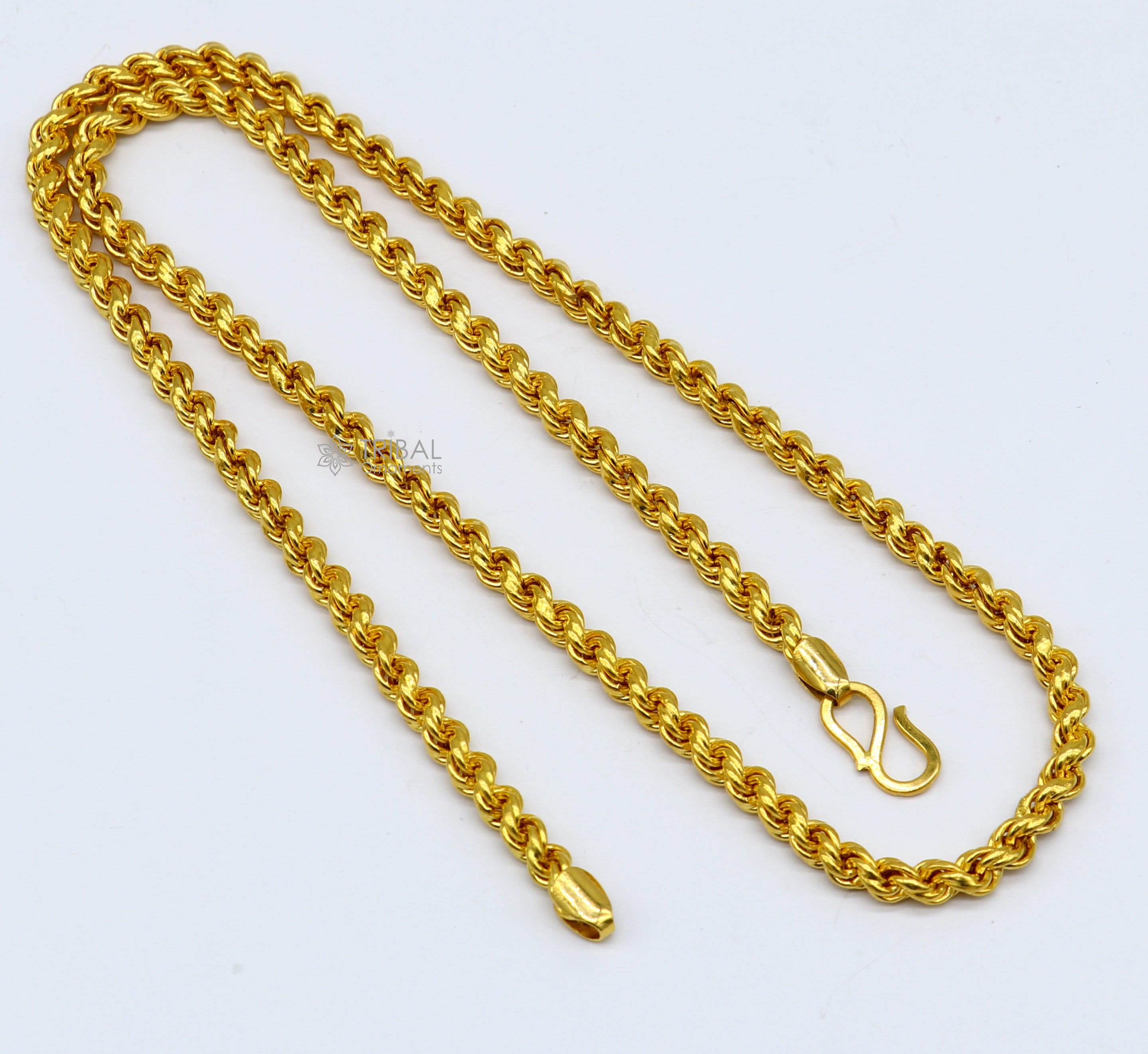 4 mm 22k イエローゴールド ハンドメイド 素晴らしいロープチェーン