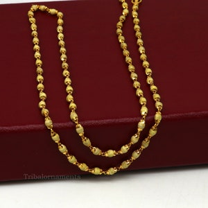 22kt yellow gold 3mm basil rosary(tulsi) chain necklace, Gorgeous customized beaded chain, excellent wedding gifting jewelry ch264