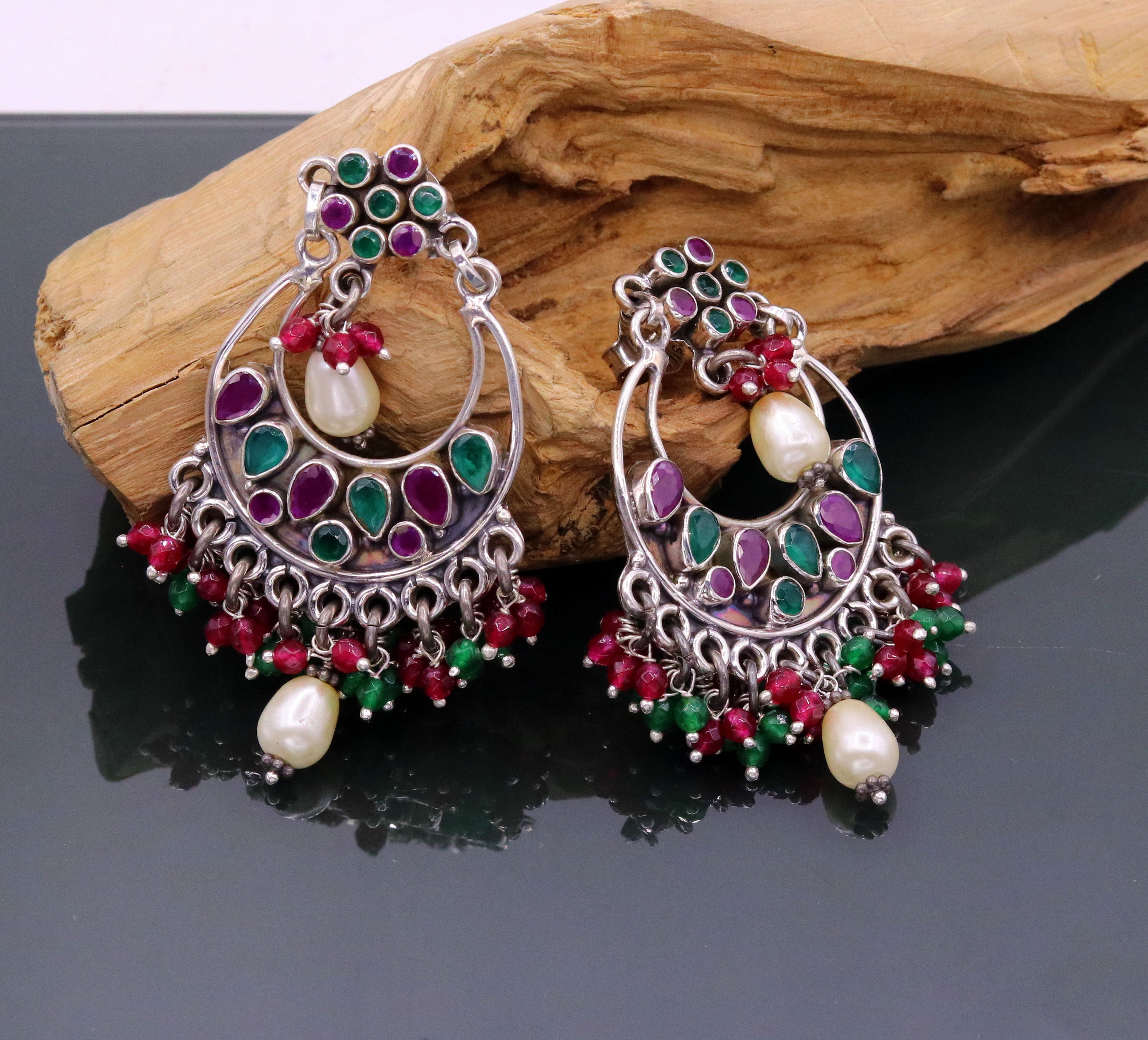 Vintage Design 925 Sterling Silver Handmade Gemstone Stud