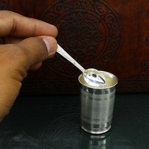 999 fine silver handmade water/milk Glass tumbler, silver flask, baby kids silver cup & spoon utensils for stay healthy from bacteria sv155