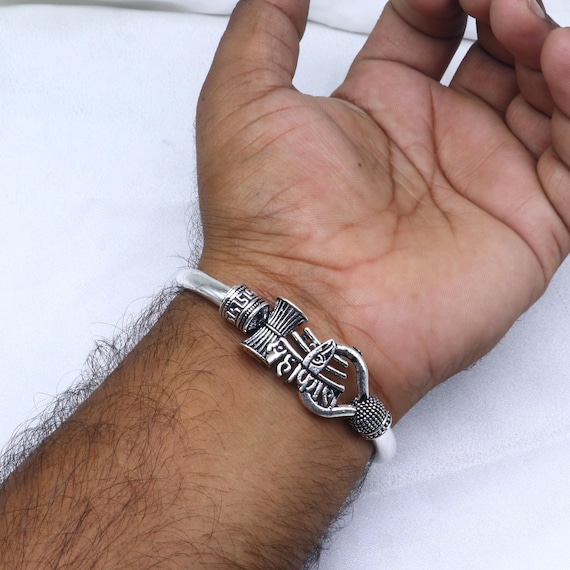 925 Sterling Silver Handmade Lord Mahakal Stylish Kada
