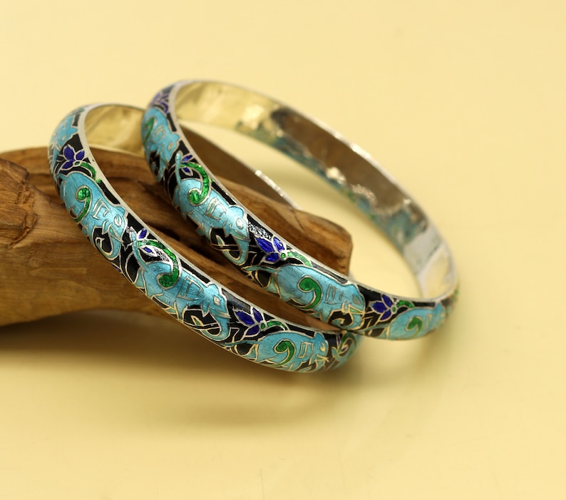 925 sterling silver handmade enamel elephant work bridesmaid bangle bracelet for girl/'s women/'s personalized gifting tribal jewelry nba84