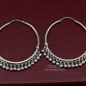 925 sterling silver handmade hoop earring elegant delegate Bali, hanging bells, hook, hoop gifting gorgeous tribal customized jewelry s1116