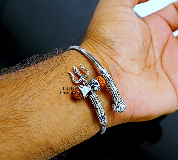 Real 925 sterling silver handmade lord Shiva trident Trishul bangle bracelet  kada, best gift for girl's or boy's stunning bangle nssk418 | TRIBAL  ORNAMENTS