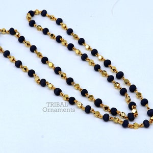 Sterling silver handmade wooden beads basil rosary beads silver chain over gold polished, black tulsi mala customized necklace ch161