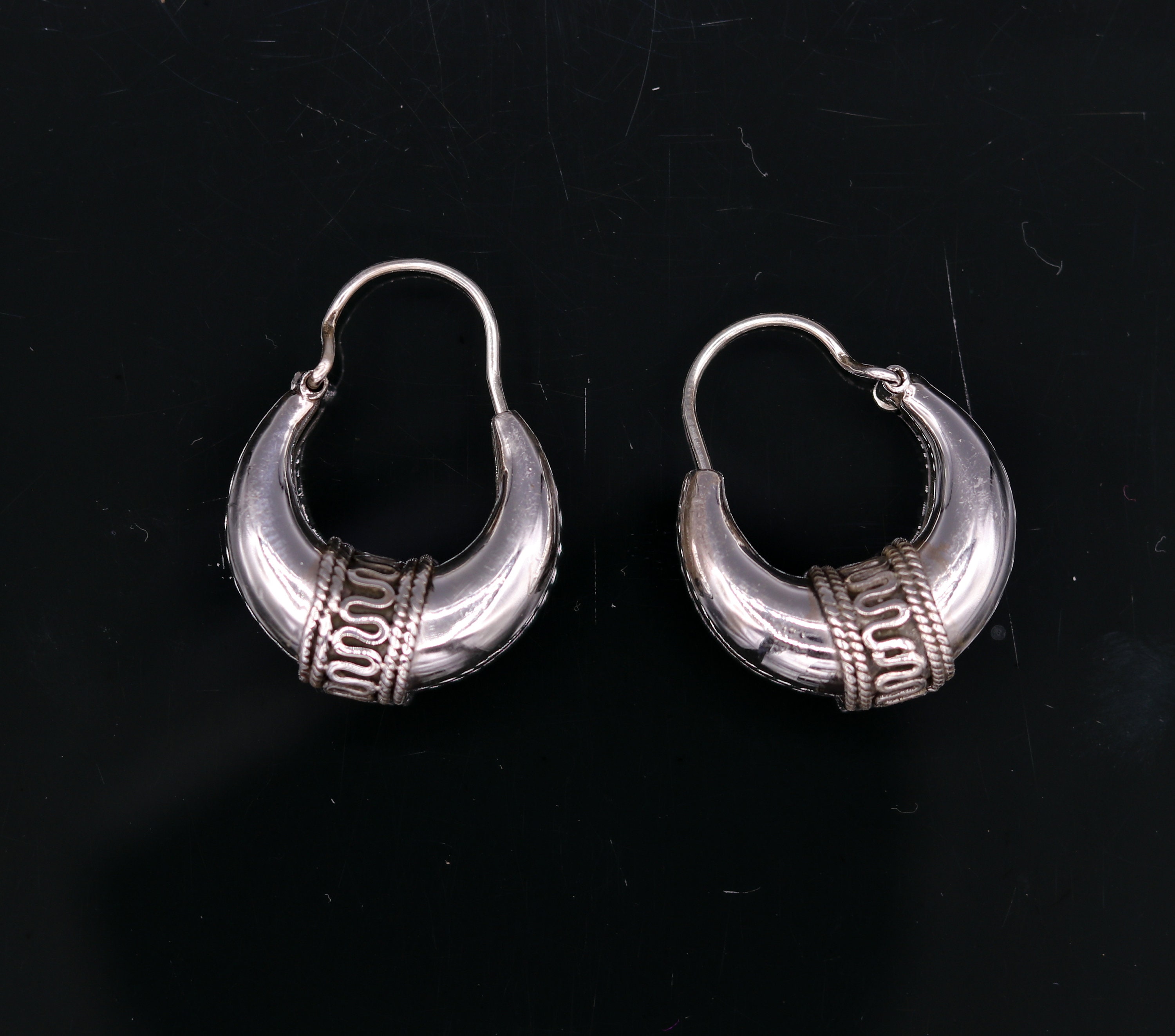Pure 925 Sterling Silver Handmade Vintage Ethnic Style Hoops