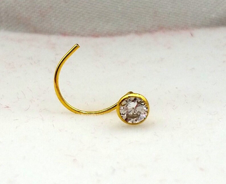 5 MM 18k Gold Nose Pin india white stone simple design Best price Nose Ring Piercing Stud