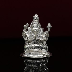 Solid Sterling silver Lord Ganesh Idol, Pooja Articles, Silver Idols Figurine, handcrafted Lord Ganesh statue Diwali puja gift art62