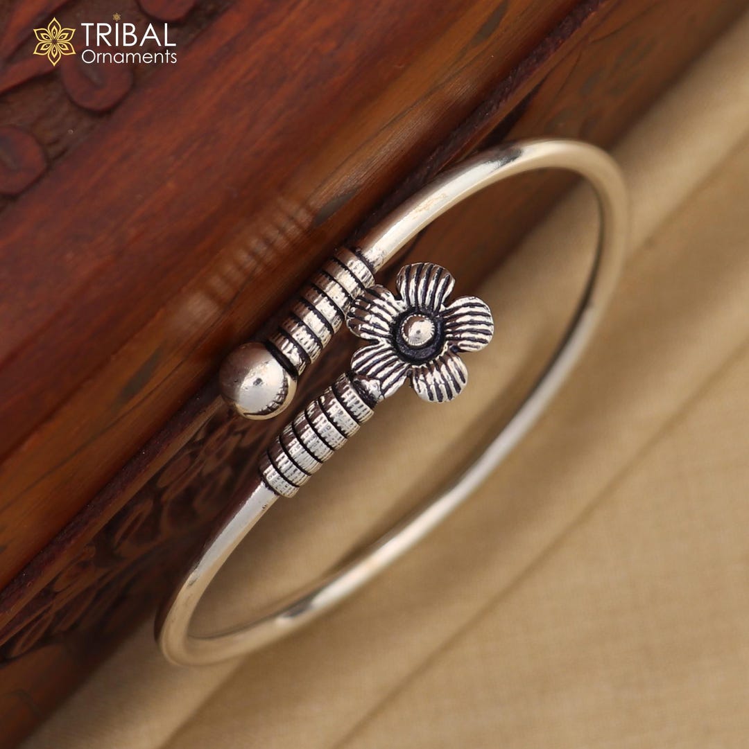 925 Sterling Silver Handmade Double Flower Design Stylish Kada