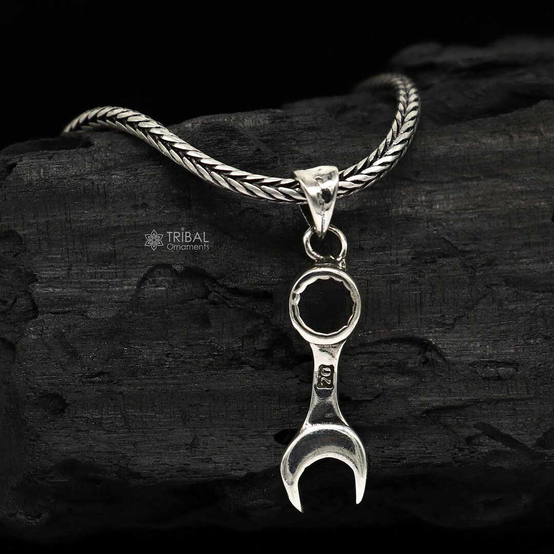 Unique Spanners 925 Sterling Silver Unique Design SPANNER Pendant Wheat Chain Necklace ...