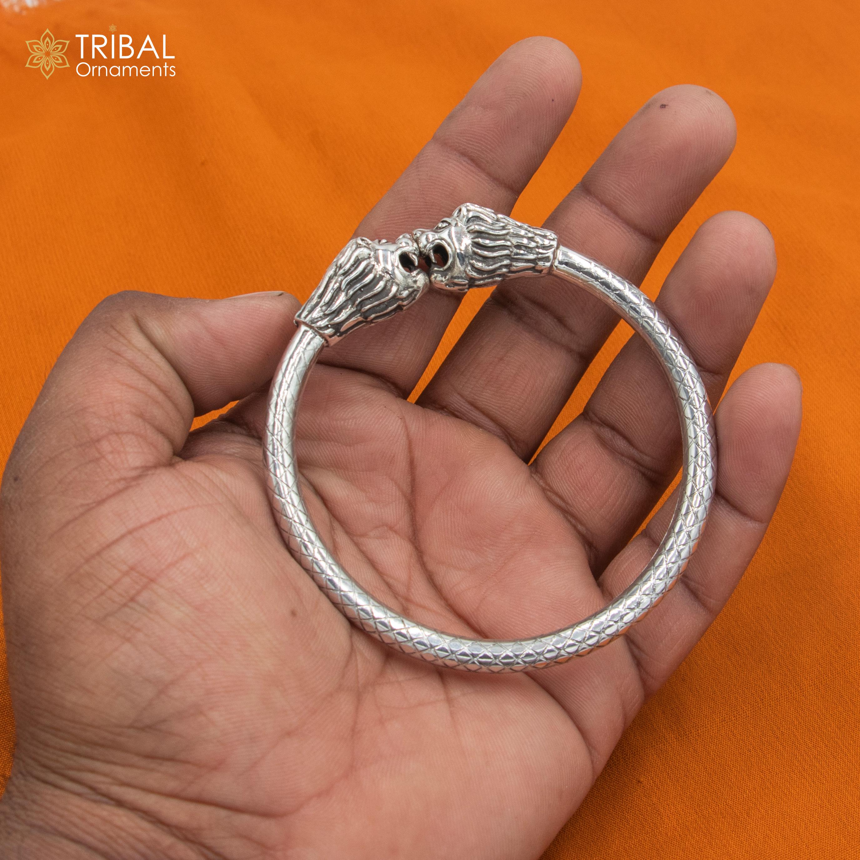 925 Sterling Silver Handmade Lion Face Design Bangle