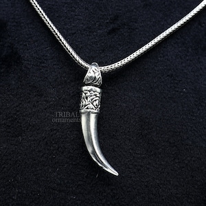 Pure 925 sterling silver handmade small sword pendant/ Pig tooth/ lion tooth style amazing designer pendant unisex divine jewelry ssp1626