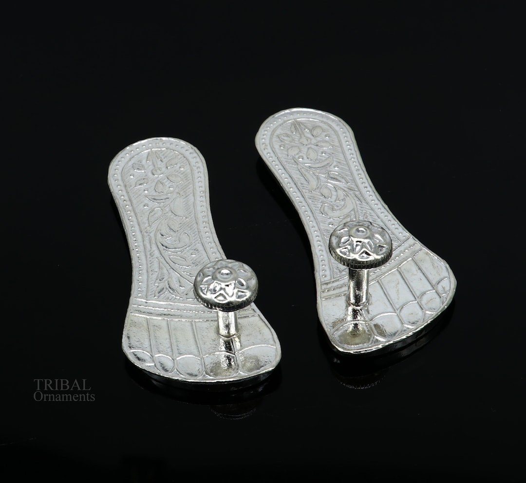 Sterling Silver Handmade Charan Paduka or Slippers for Idol