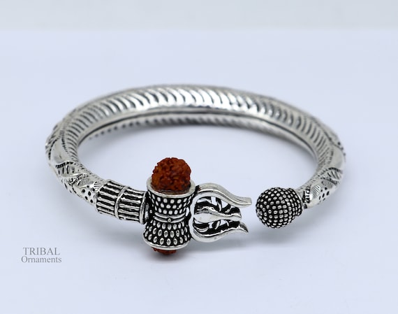 92.5 Sterling Silver Adjustable Vel And Shiva Kada For Men - Silver Palace